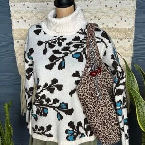 St. John's Bay turtleneck floral vine sweater with button up side detail